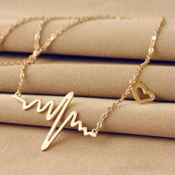 Simple Wave Heart Necklace Chic Ecg Pulse Charm Pendant Necklace Lightning Women Vintage Jewelry Accessories