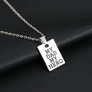 "MY DAD MY HERO" Men's and Women's Necklace Square Brand Carved Letter Pendant Accessories Father's Day Gift