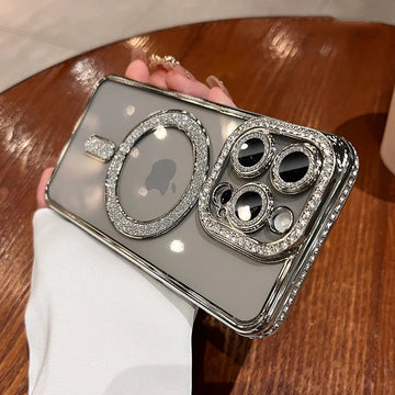 Luxury Glitter Magsafe Phone Case For iPhone 11 12 13 14 15 16 Pro Max Plus Transparent Magnetic Bumper Diamond Cover