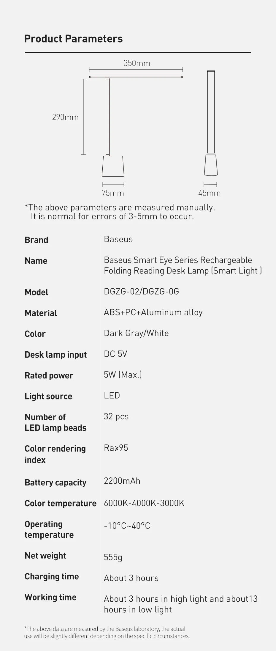 Baseus LED Desk Lamp Eye Protection Study Dimmable Office Light Foldable Table Lamp Smart Adaptive Brightness Bedside Read Lamp - Aurex