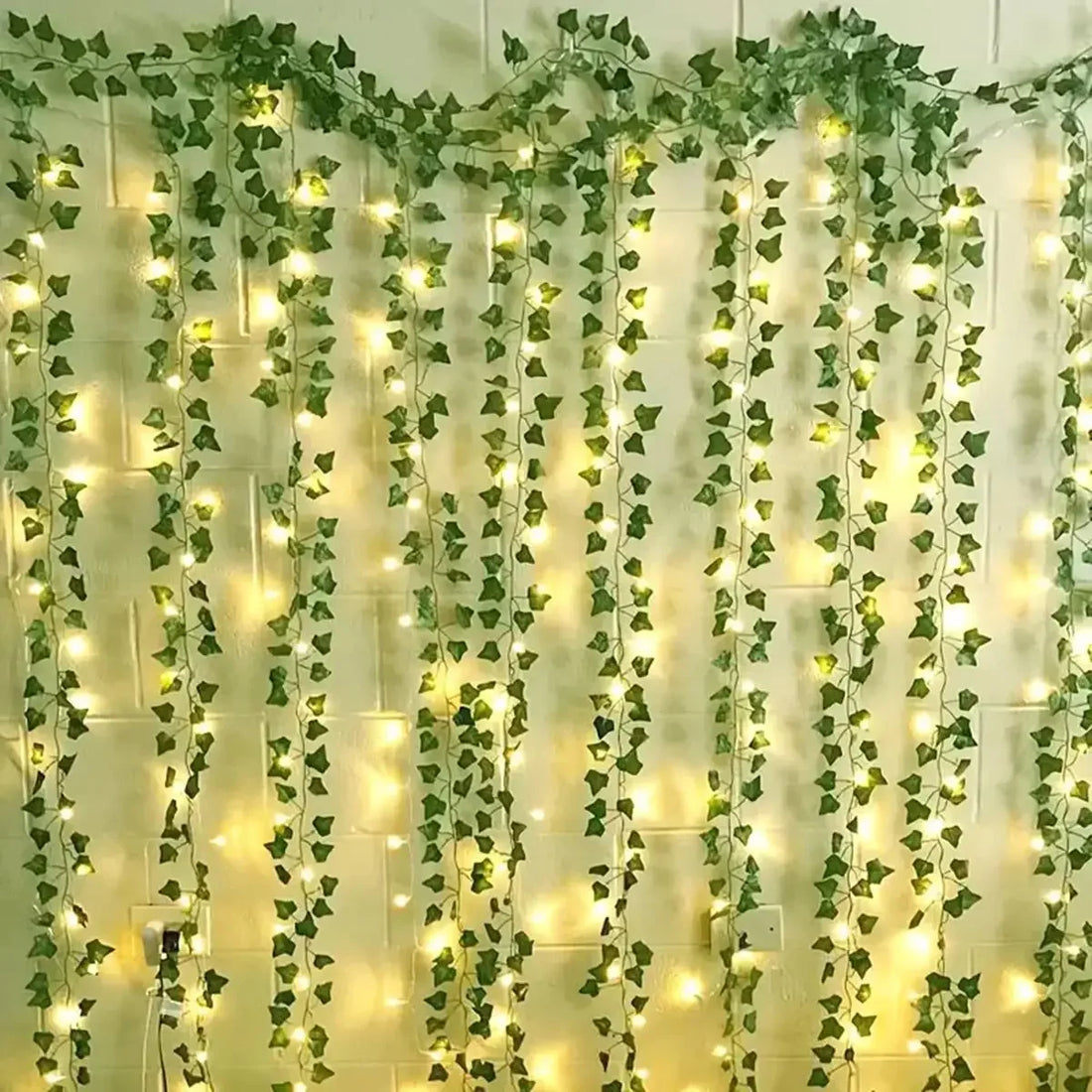 USB Maple Leaf Curtain Light Ivy Artificial Green Leaf Garland Plant Indoor and Outdoor Decoration Hanging 8Modes light string
