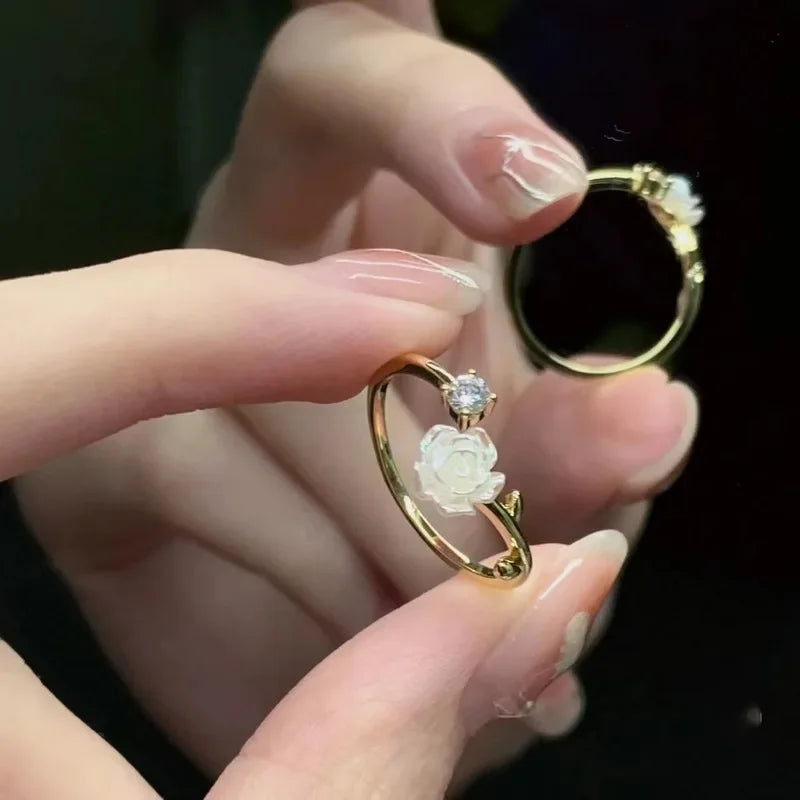 Zirconia Rose Cherry Blossom Tulip Luxury Zircon Flower Opening Rings for Women Cubic Adjustable Finger Ring Wedding Jewelry