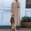 ZANZEA Autumn Muslim Sets Turkey Dubai Abaya Women Long Sleeve Shirt Set Causal Pants Suits Abayas For Women IsIamic Outifits - Aurex