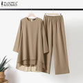 ZANZEA Women Two Piece Sets Outifits Fashion Tracksuit Muslim Long Sleeve Blouse Pant Sets Casual Solid Matching Sets 2PCS - Aurex