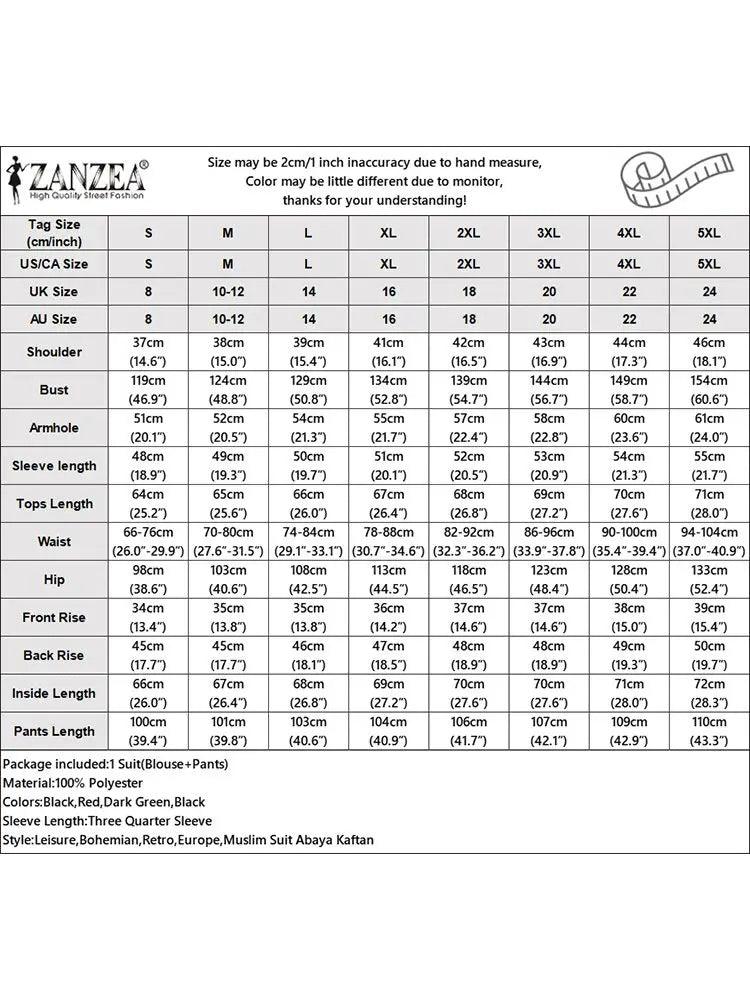 ZANZEA Women Vintage Floral Printed Trousers Suits 2PCS Long Sleeve Blouse Muslim Pants Sets Casual Tracksuit Islamic Clothing - Aurex