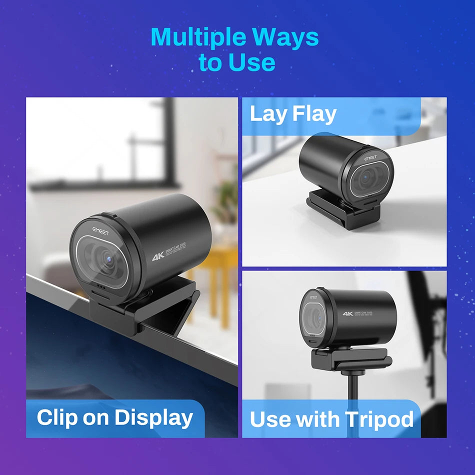 Webcam 4K Streaming Web Camera 1080P 60FPS USB Camera EMEET S600 Autofocus Living Stream Camera With Mics for Tiktok/YouTube - Aurex