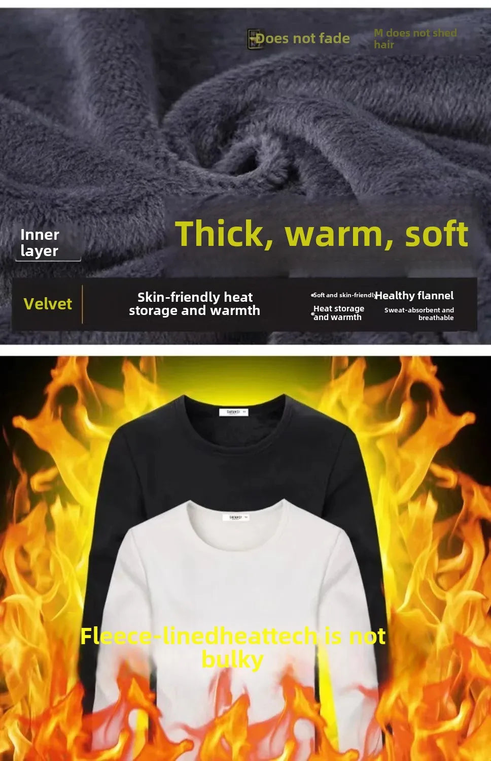 Thickened Fleece-Lined Warm Mens Winter Base Layer Tops Round Neck Sweatshirt T-Shirt Inner Winter Clothing For Youth - Aurex