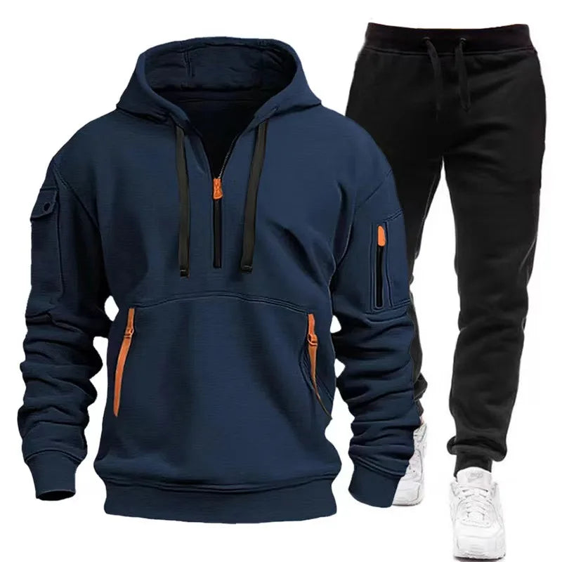 Winter Hoodie Sets Men Fashion Fleece Red Hoodies Black Brand Pants Casual Jogger Suit Tracksuit Sweatshirt Woman Pullover S-3XL - Aurex