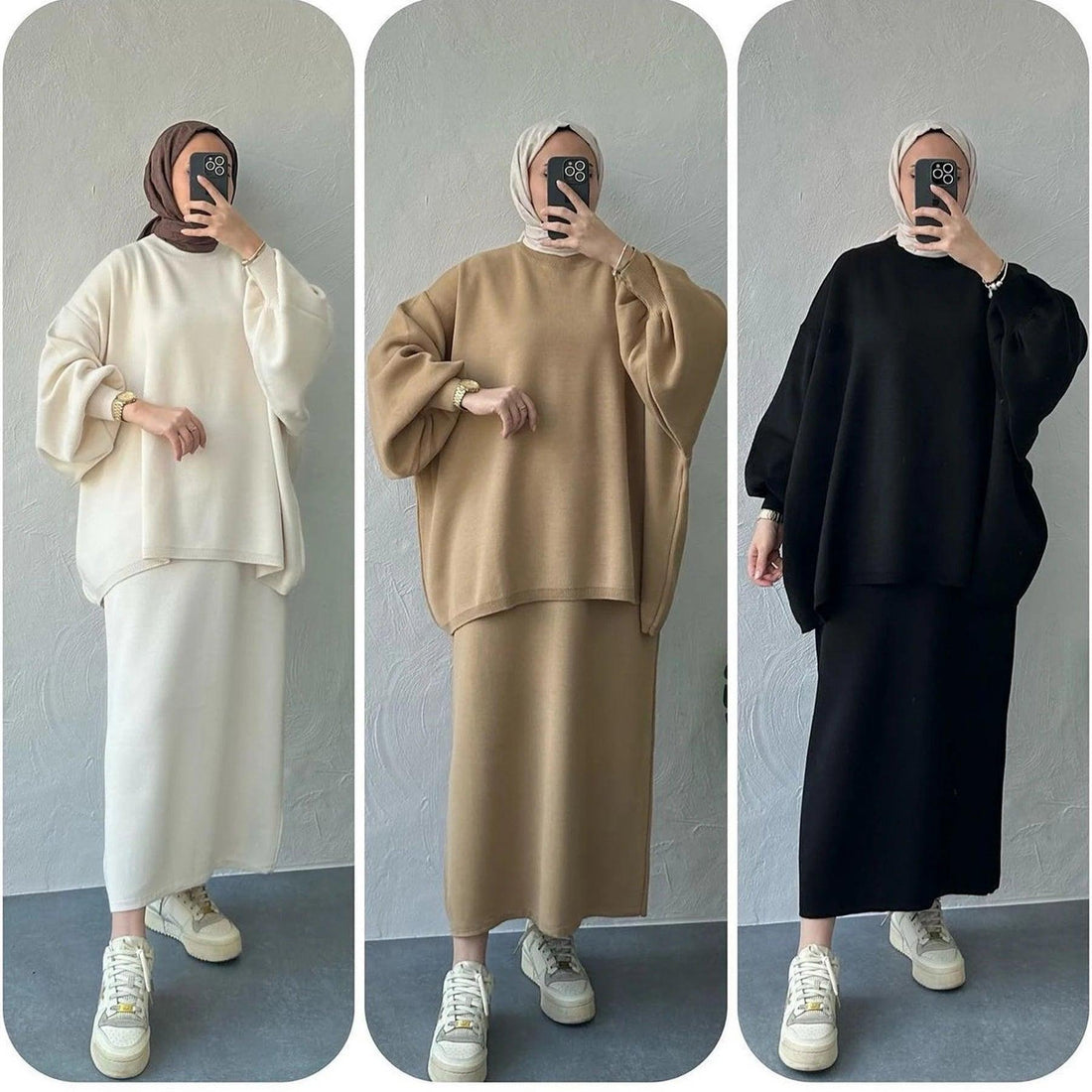Hijabi Knitwear – Women's Sweater & Skirt Set with Slight Batwing Sleeves, Loose Co-Ord Turkish Modest Outfit for Ramadan - Aurex