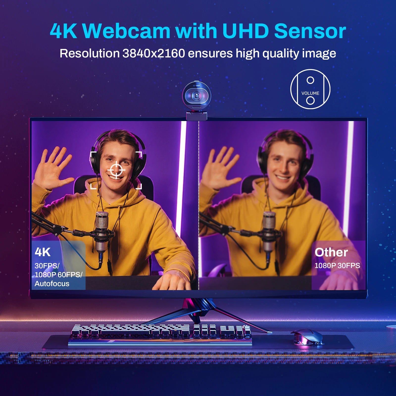 Webcam 4K Streaming Web Camera 1080P 60FPS USB Camera EMEET S600 Autofocus Living Stream Camera With Mics for Tiktok/YouTube - Aurex