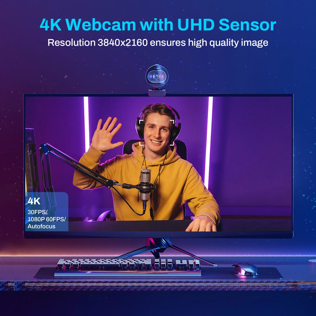 Webcam 4K Streaming Web Camera 1080P 60FPS USB Camera EMEET S600 Autofocus Living Stream Camera With Mics for Tiktok/YouTube - Aurex