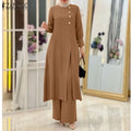 ZANZEA Muslim Abaya Suit Elegant Women Matching Sets Fashion Long Shirt Tops & Wide Leg Pants Ramadan Outfits Urban Tracksuits - Aurex