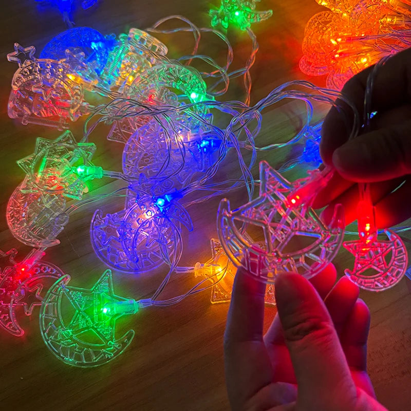 1.5/3/6/10M Muslim Ramadan Eid LED String Lights Big Size LED Lights Star Moon Hanging String Lamp for Home Eid Festival Décor