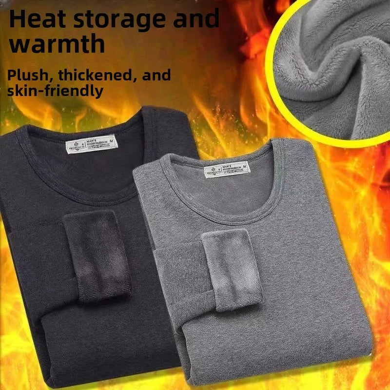 Thickened Fleece-Lined Warm Mens Winter Base Layer Tops Round Neck Sweatshirt T-Shirt Inner Winter Clothing For Youth - Aurex