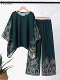 ZANZEA Women Vintage Floral Printed Trousers Suits 2PCS Long Sleeve Blouse Muslim Pants Sets Casual Tracksuit Islamic Clothing - Aurex