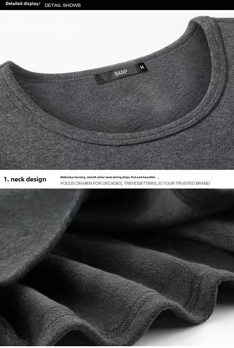 Thickened Fleece-Lined Warm Mens Winter Base Layer Tops Round Neck Sweatshirt T-Shirt Inner Winter Clothing For Youth - Aurex