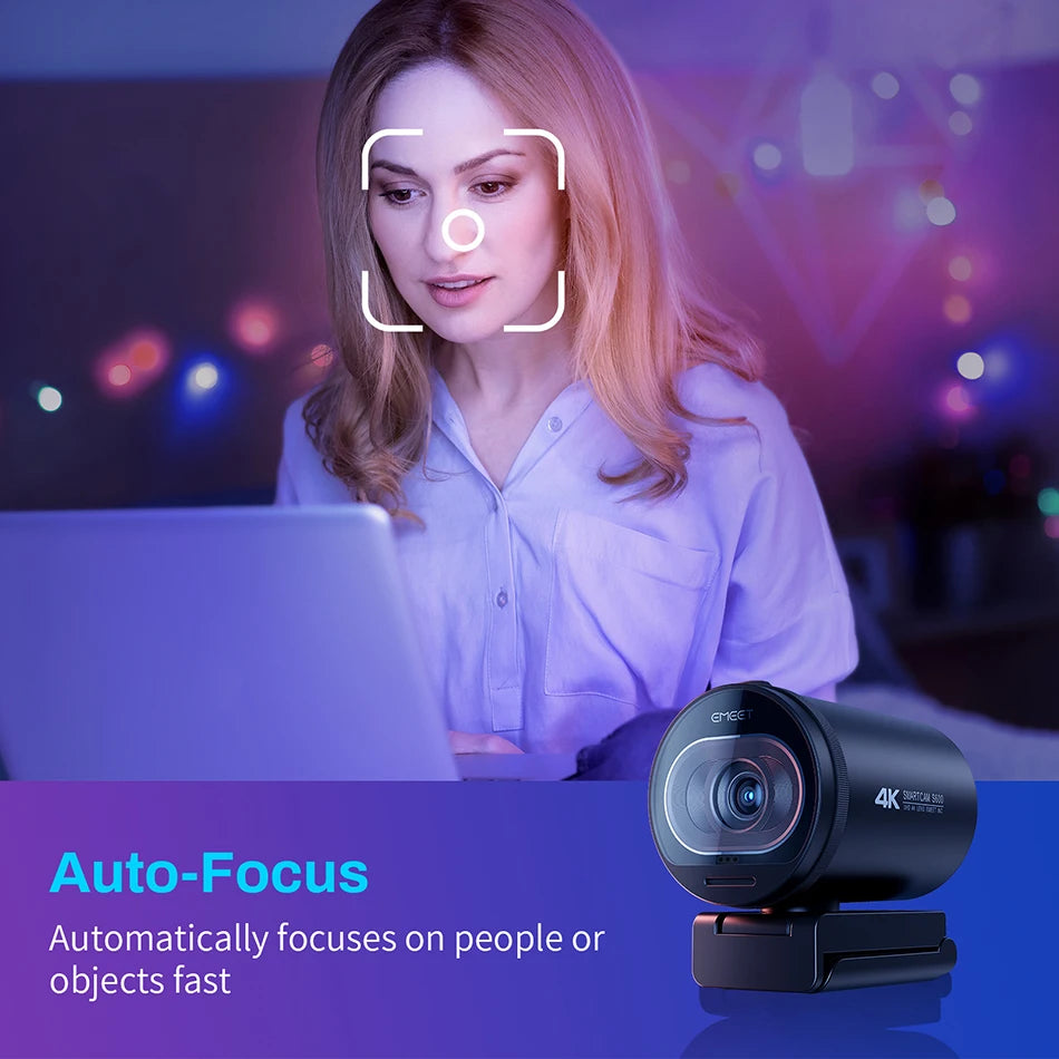 Webcam 4K Streaming Web Camera 1080P 60FPS USB Camera EMEET S600 Autofocus Living Stream Camera With Mics for Tiktok/YouTube - Aurex