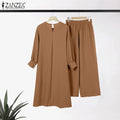 ZANZEA Muslim Abaya Suit Elegant Women Matching Sets Fashion Long Shirt Tops & Wide Leg Pants Ramadan Outfits Urban Tracksuits - Aurex