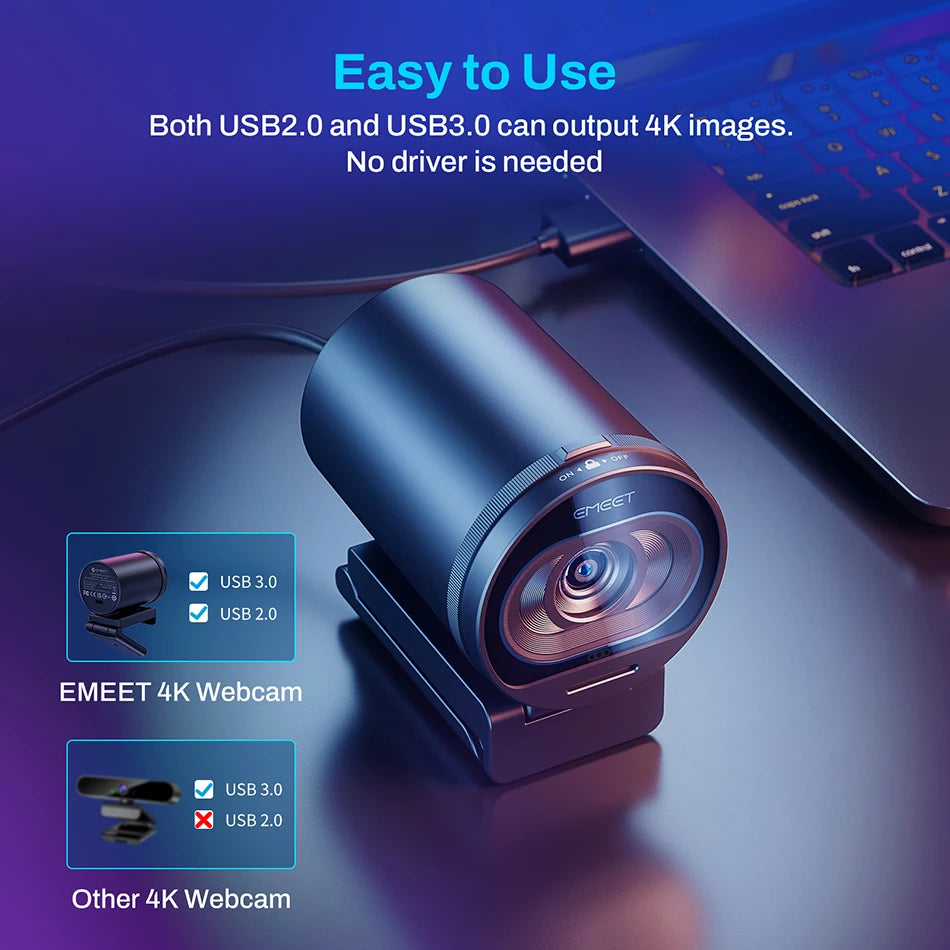 Webcam 4K Streaming Web Camera 1080P 60FPS USB Camera EMEET S600 Autofocus Living Stream Camera With Mics for Tiktok/YouTube - Aurex