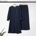 ZANZEA Muslim Abaya Suit Elegant Women Matching Sets Fashion Long Shirt Tops & Wide Leg Pants Ramadan Outfits Urban Tracksuits - Aurex