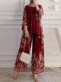 ZANZEA Women Vintage Floral Printed Trousers Suits 2PCS Long Sleeve Blouse Muslim Pants Sets Casual Tracksuit Islamic Clothing - Aurex