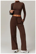 2PCS Women Tracksuit Yoga Set Workout Sportswear Gym Clothing Fitness Long Sleeve Crop Top High Waist Sports Pants Sports Suits - Aurex