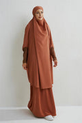 Muslim Sets Two Pieces Prayer Clothing Long Hooded Smocking Sleeve Shirts Hijab Loose Maxi Skirts Elastic Waist Women Abaya Sets - Aurex