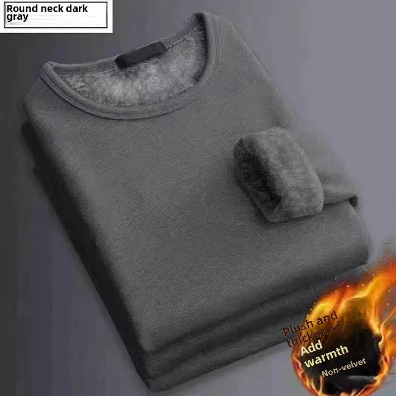 Thickened Fleece-Lined Warm Mens Winter Base Layer Tops Round Neck Sweatshirt T-Shirt Inner Winter Clothing For Youth - Aurex