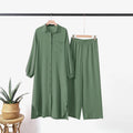 ZANZEA Autumn Muslim Sets Turkey Dubai Abaya Women Long Sleeve Shirt Set Causal Pants Suits Abayas For Women IsIamic Outifits - Aurex