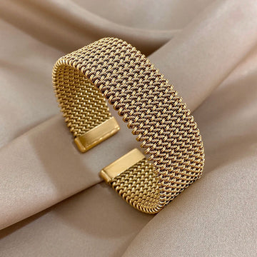 Vintage Stainless Steel Braided Mesh Cuff Bracelet – Elegant Waterproof Jewelry for Women