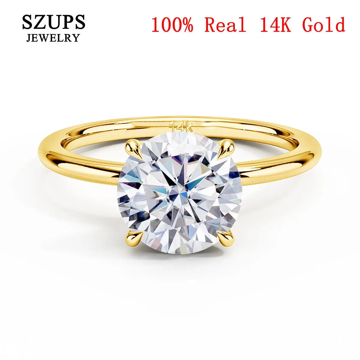 Genuine 14K Gold Moissanite Rings Classic Engagement Solitaire Ring for Women Bridal Wedding Band Anniversary Gift Customized