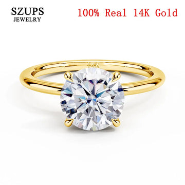 Genuine 14K Gold Moissanite Rings Classic Engagement Solitaire Ring for Women Bridal Wedding Band Anniversary Gift Customized