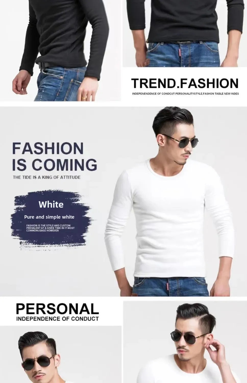 Thickened Fleece-Lined Warm Mens Winter Base Layer Tops Round Neck Sweatshirt T-Shirt Inner Winter Clothing For Youth - Aurex