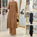 ZANZEA Muslim Abaya Suit Elegant Women Matching Sets Fashion Long Shirt Tops & Wide Leg Pants Ramadan Outfits Urban Tracksuits - Aurex