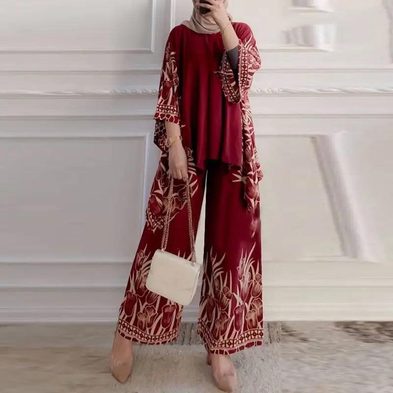 ZANZEA Women Vintage Floral Printed Trousers Suits 2PCS Long Sleeve Blouse Muslim Pants Sets Casual Tracksuit Islamic Clothing - Aurex