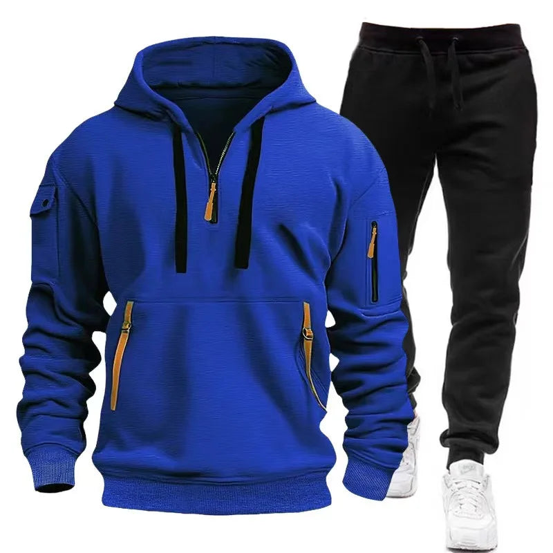 Winter Hoodie Sets Men Fashion Fleece Red Hoodies Black Brand Pants Casual Jogger Suit Tracksuit Sweatshirt Woman Pullover S-3XL - Aurex