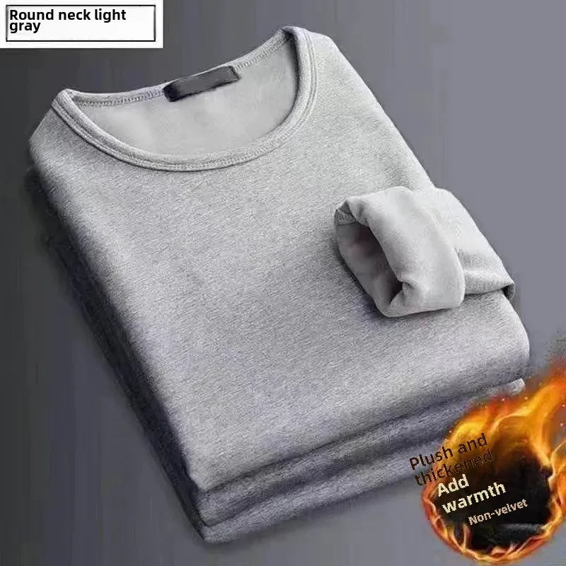 Thickened Fleece-Lined Warm Mens Winter Base Layer Tops Round Neck Sweatshirt T-Shirt Inner Winter Clothing For Youth - Aurex