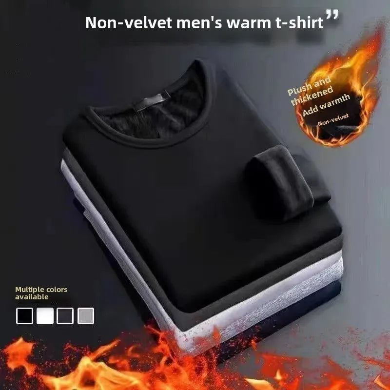 Thickened Fleece-Lined Warm Mens Winter Base Layer Tops Round Neck Sweatshirt T-Shirt Inner Winter Clothing For Youth - Aurex
