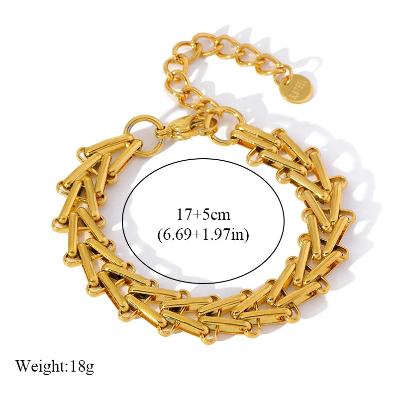 EILIECK 316L Stainless Steel Geometric Thick Chain Bracelet Bangles For Women Trendy 18K Gold Plated Waterproof Jewelry Gift
