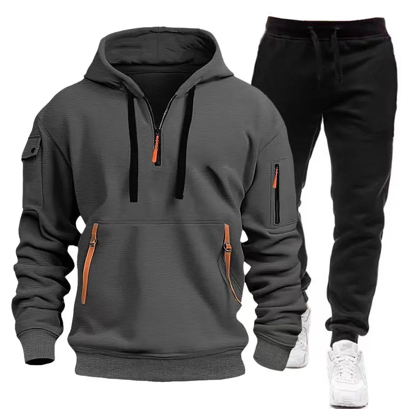 Winter Hoodie Sets Men Fashion Fleece Red Hoodies Black Brand Pants Casual Jogger Suit Tracksuit Sweatshirt Woman Pullover S-3XL - Aurex