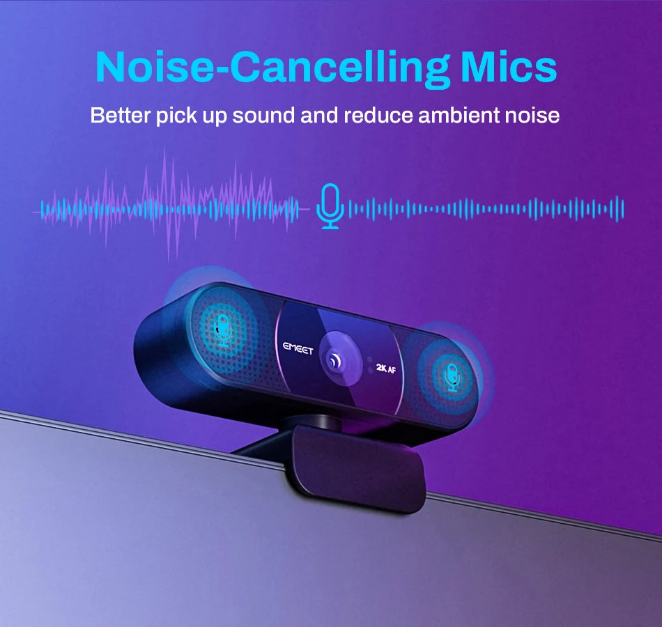 Webcam 2K Web Camera 1080P 60FPS Streaming Camera Autofocus EMEET C960 2K USB WebCam With Microphones for YouTube Desktop/Laptop - Aurex