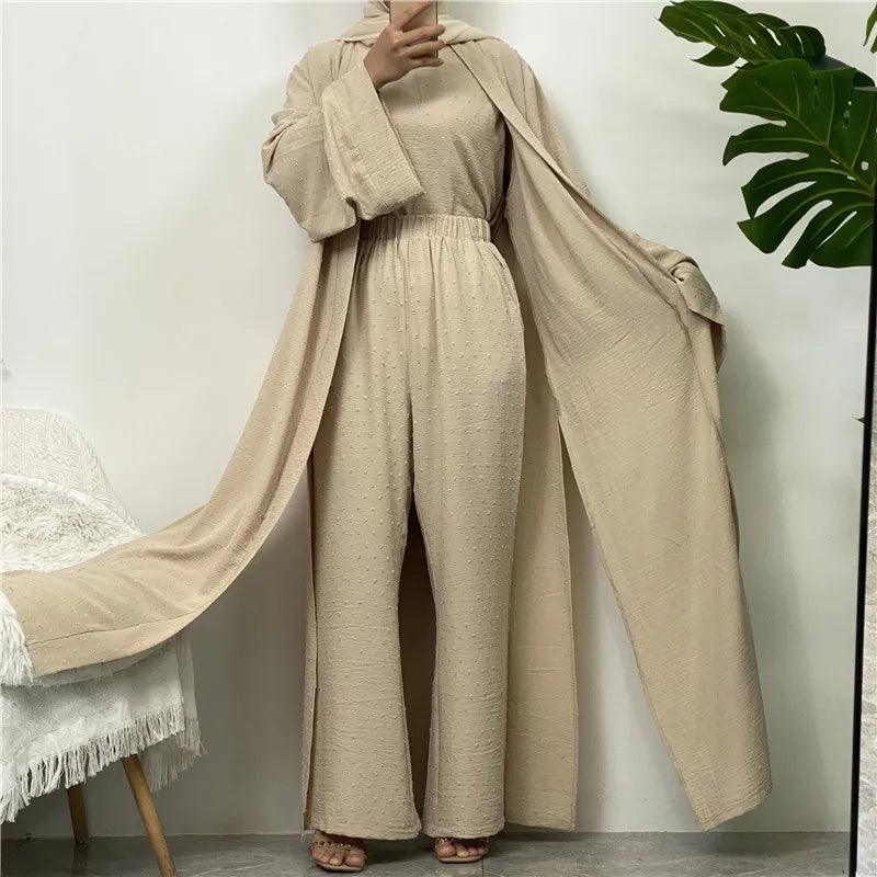 Muslim Wide Leg Trousers Suits for Women, Solid Long Tops and Pant Sets, Islamic Fashion, Urban Tracksuit, Two Piece Sets - Aurex