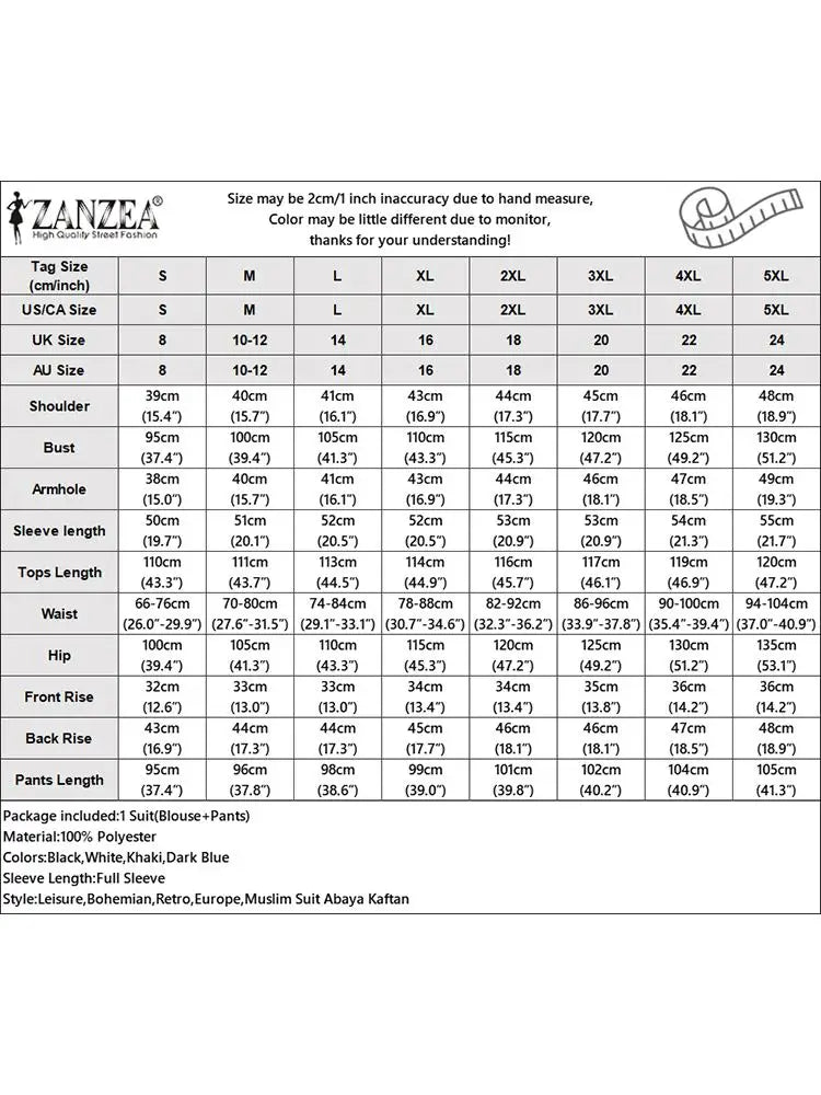 ZANZEA Muslim Abaya Suit Elegant Women Matching Sets Fashion Long Shirt Tops & Wide Leg Pants Ramadan Outfits Urban Tracksuits - Aurex