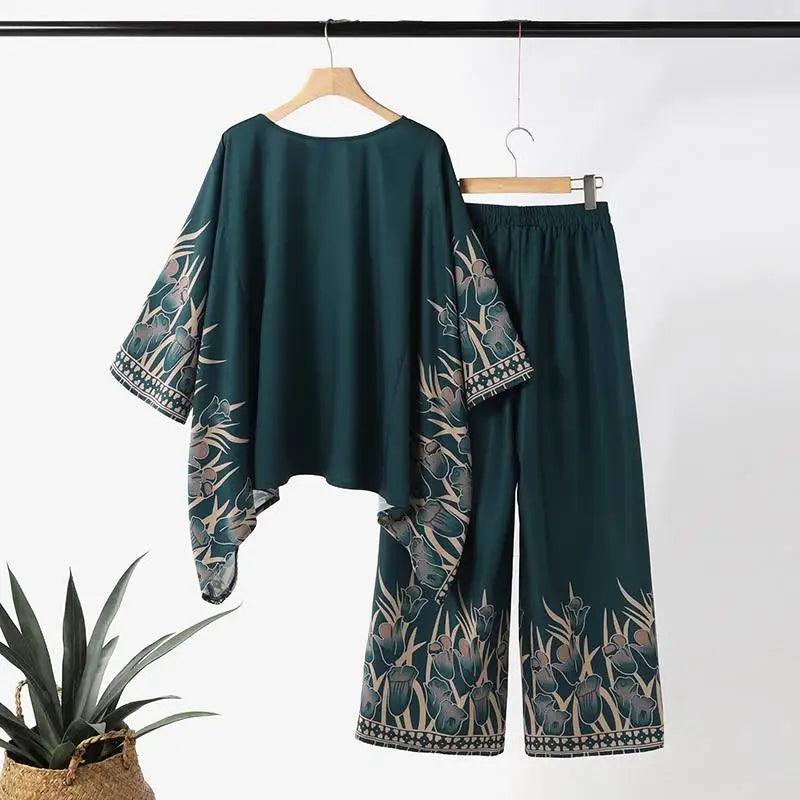 ZANZEA Women Vintage Floral Printed Trousers Suits 2PCS Long Sleeve Blouse Muslim Pants Sets Casual Tracksuit Islamic Clothing - Aurex