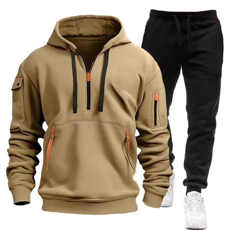 Winter Hoodie Sets Men Fashion Fleece Red Hoodies Black Brand Pants Casual Jogger Suit Tracksuit Sweatshirt Woman Pullover S-3XL - Aurex
