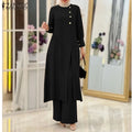 ZANZEA Muslim Abaya Suit Elegant Women Matching Sets Fashion Long Shirt Tops & Wide Leg Pants Ramadan Outfits Urban Tracksuits - Aurex