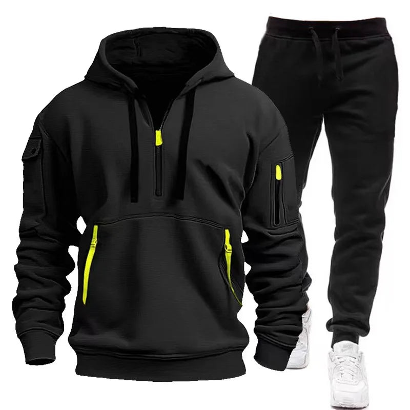 Winter Hoodie Sets Men Fashion Fleece Red Hoodies Black Brand Pants Casual Jogger Suit Tracksuit Sweatshirt Woman Pullover S-3XL - Aurex