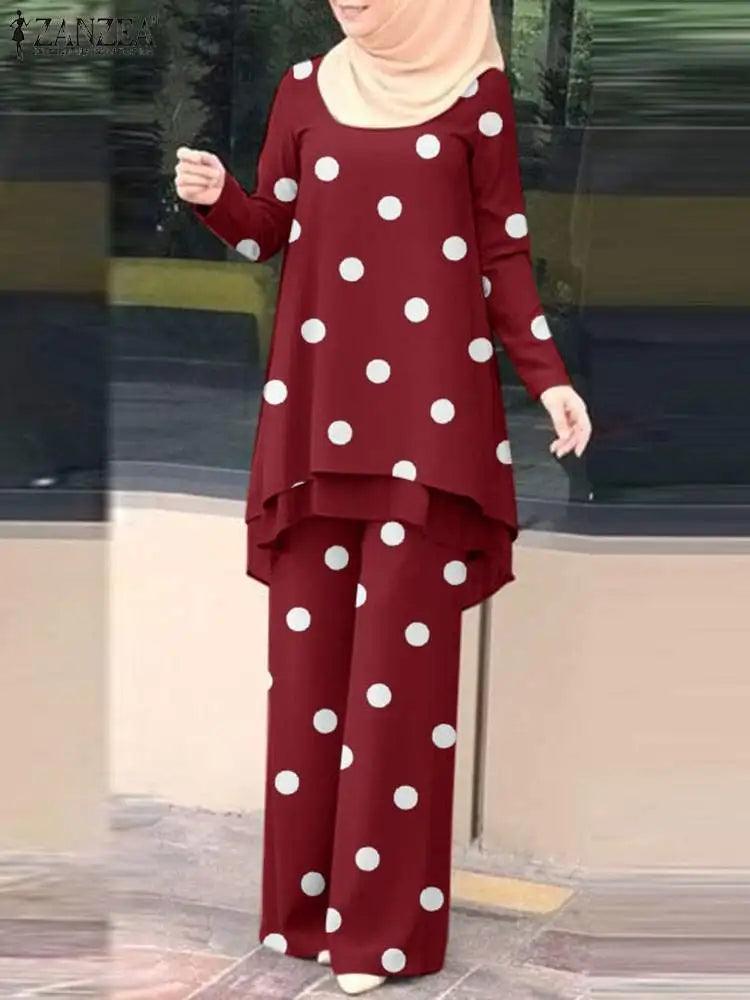 ZANZEA Women Two Piece Sets Outifits Fashion Tracksuit Muslim Long Sleeve Blouse Pant Sets Casual Solid Matching Sets 2PCS - Aurex