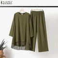 ZANZEA Women Two Piece Sets Outifits Fashion Tracksuit Muslim Long Sleeve Blouse Pant Sets Casual Solid Matching Sets 2PCS - Aurex
