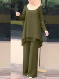 ZANZEA Women Two Piece Sets Outifits Fashion Tracksuit Muslim Long Sleeve Blouse Pant Sets Casual Solid Matching Sets 2PCS - Aurex